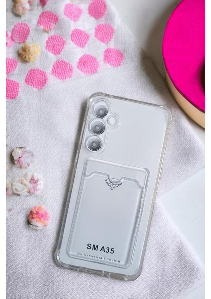 Galaxy A35 Kılıf Kartlıklı Köşe Koruma Tasarımlı Renkli Şeffaf G-Kart Kılıf (Şeffaf)