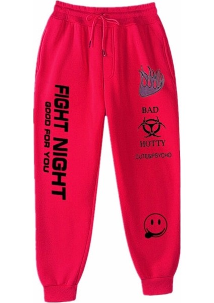 Punıx Büyük Beden Özel Üretim Fıght Nıght Baskılı %100 Pamuk Kışlık Yeni Trend Sokak Stil Erkek Eşofman Altı