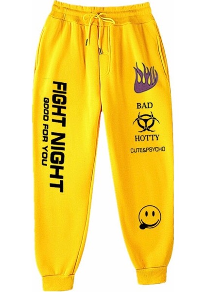 Punıx Büyük Beden Özel Üretim Fıght Nıght Baskılı %100 Pamuk Kışlık Yeni Trend Sokak Stil Erkek Eşofman Altı