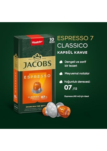 Jacobs - Espresso 7 Classico - Orta Yoğunluk - Dengeli ve Meyvemsi - Espresso Kapsülleri - 10 Alüminyum Kapsül x 10 Adet modelleri