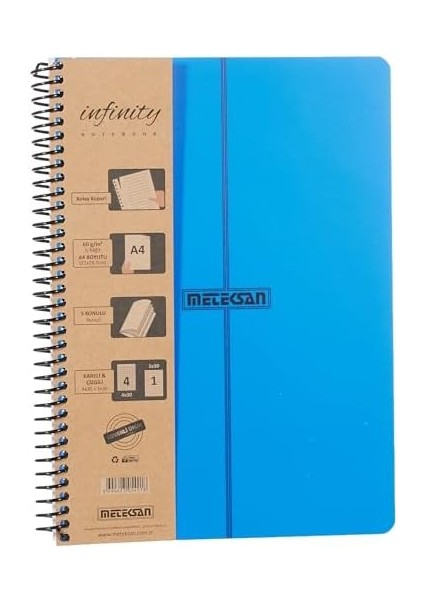 Serisi, A4, 5 Konulu (4, 1 Çizgili) 150 Yaprak Pp Kapaklı Spiralli Defter, Lacivert fiyatları