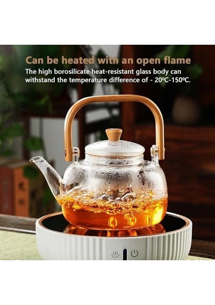 Bambu Saplı Dayanıklı Borosilikat Cam Süzgeçli Demlik 1000ML, Dayanıklı Cam Bitki Çayı Demliği 1000ML modelleri