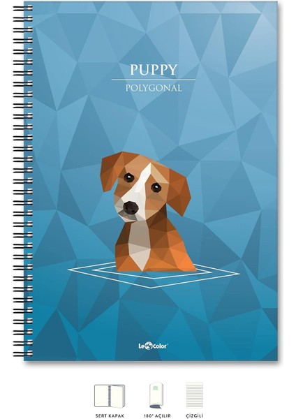 A4 Defter Çizgili 200 Syf Köpek Polygonal