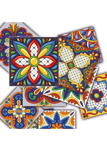 Kendinden Yapışkanlı Karnaval Desenli Pvc, Yapışkanlı Kaplama, Çıkartması, Zemin Duvar 10X10 cm (20 Adet/0,20 M2)
