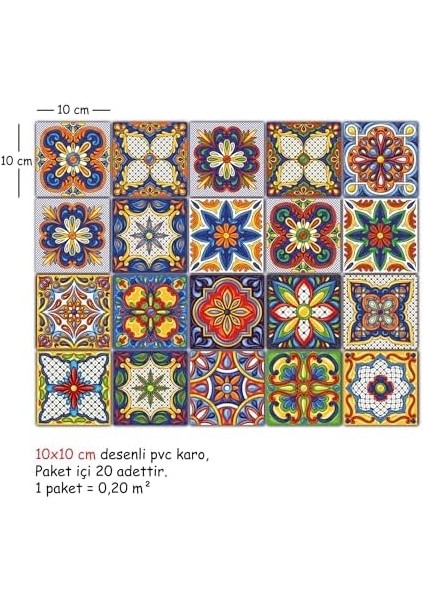 Kendinden Yapışkanlı Karnaval Desenli Pvc, Yapışkanlı Kaplama, Çıkartması, Zemin Duvar 10X10 cm (20 Adet/0,20 M2) modelleri