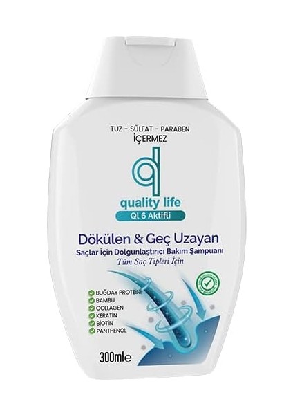 Ql 6 Aktifli Şampuan Dökülme Karşıtı Geç Uzayan Saçlar Tuzsuz Parabensiz Sülfatsız Hızlı Saç Uzatma