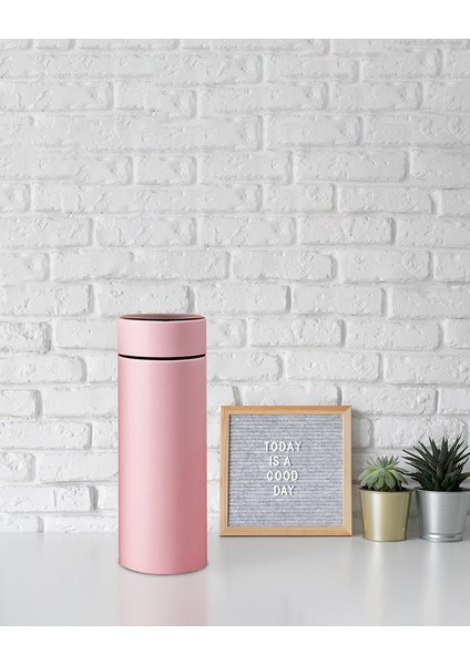 Dereceli Dijital Pembe Paslanmaz Termos 500ML