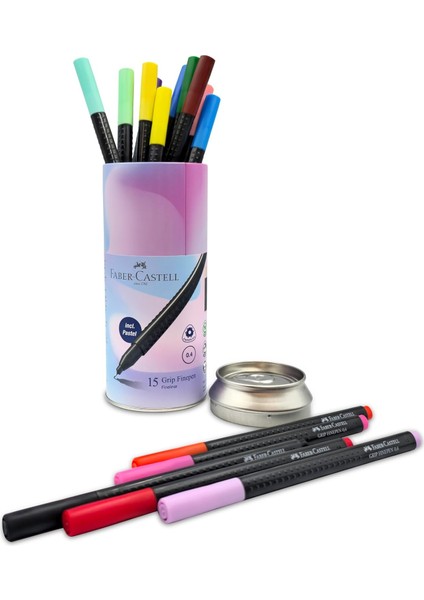 Grip Keçe Uçlu Seti, 15’li, 0.4 Mm, Metal Destekli Uç, Ergonomik Gövde, Cetvel ve Şablon Uyumlu, Özel Kutulu