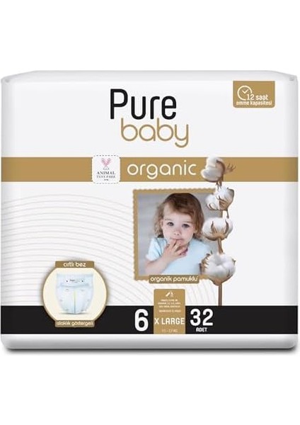 Pure Baby Organik Pamuklu Cırtlı Bez 4'lü Paket 6 Numara Xlarge 128 Adet modelleri