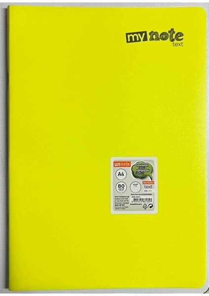 A4 80 Yaprak Çizgili Pp Kapak Dikişli Defter Neon Sarı