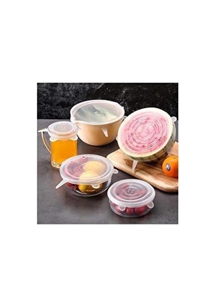 Concept Tazeliği Koruyan Elastik Silikon Streç Kapak Esnek Silikon Strech Saklama Kabı Kapakları 6'lı modelleri