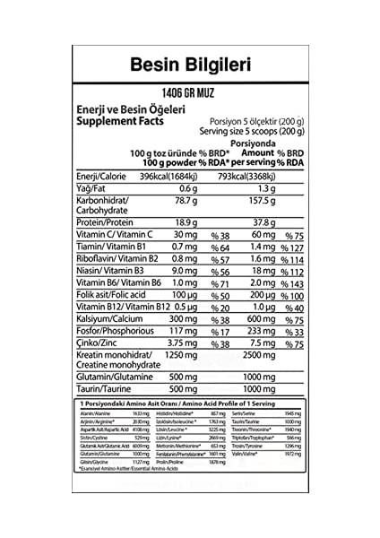 Hard Line Nutrition Hardline Nutrition Progaıner Muzlu 1406 gr 1 Paket(1 x 1 Adet)