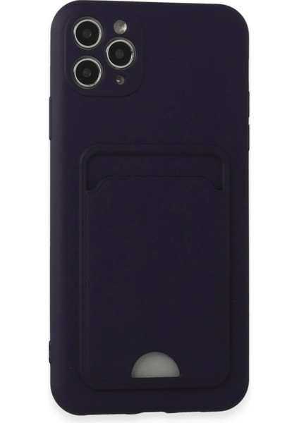 Apple iPhone 11 Pro Max Kılıf Card Flex Kılıf (Kartlıklı) - Derin Mor
