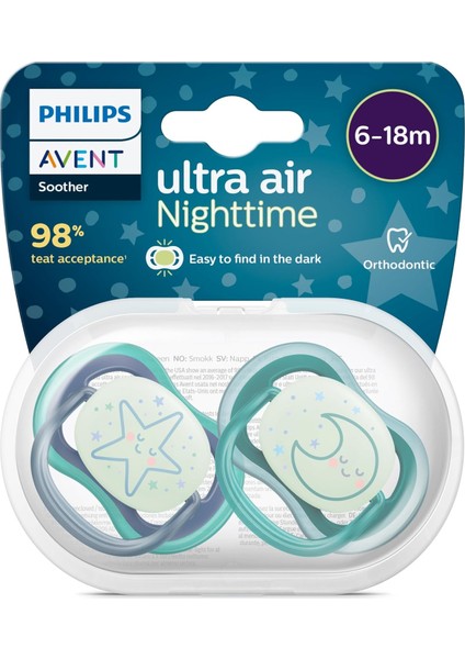 Philips Avent Ultra Air Gece Emziği 6-18 Ay, 2'li Paket, Erkek