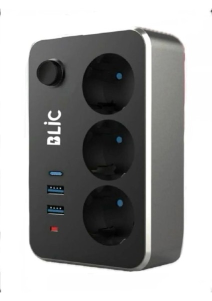 Çoklayıcı 3lü Priz 2 USB 1 Type-C 2 Metre Kablo Anahtarlı Akım Korumalı Priz