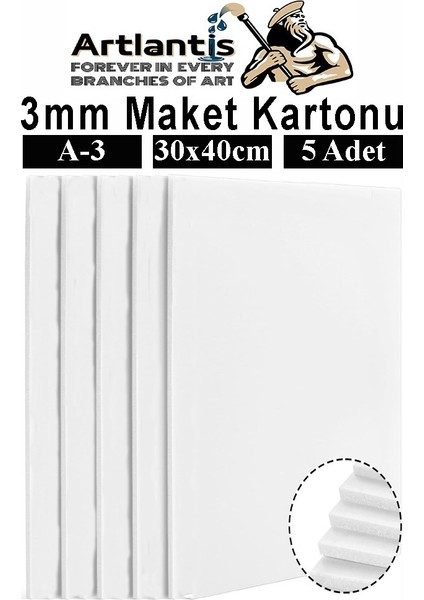 Maket Kartonu Beyaz Fotoblok 3 mm A3 30X40 cm 5 Adet Hobi Sanat Okul Köpüklü Straforlu Maket Kartonu Maket Yapımı