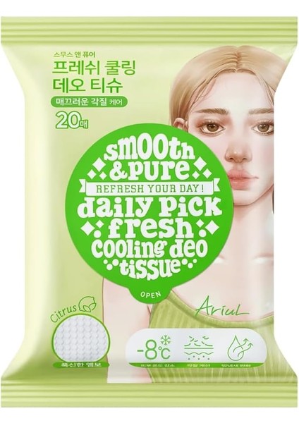 Ariul Smooth&pure Cooling Deo Tissue Cilt Serinletici,multi Fonksiyonel Vegan Deodorant Mendil