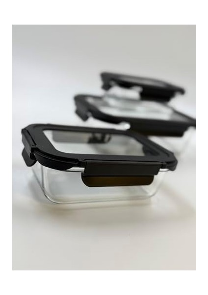 3'lü Contalı Cam Saklama Kabı Seti – 370 Ml, 600 ml ve 1500 ml – Sızdırmaz Kilitli Kapak – Mikrodalga Fırın ve Bulaşık Makinesi Uyumlu – Gıda Saklama Kabı – Sağlıklı Bpa Içermez (Siyah) modelleri