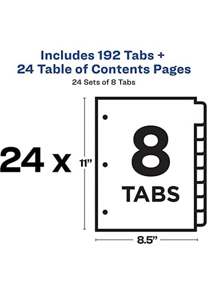 8 Sekmeli Bölücüler, 3 Halkalı Bağlayıcı Içindekiler Özelleştirilebilir Tablo, Çok Renkli Sekmeler, 24 Set (11168) fiyatları