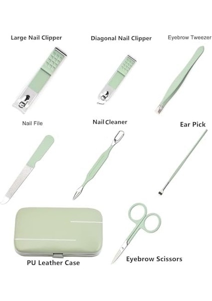 Xspring Tırnak Makası Seti, 8'li Paslanmaz Çelik Profesyonel Tırnak Makası Bakım Kiti, Deri Taşıma Çantalı Pedikür Seti, Erkek ve Kadınlar Için Tırnak Bakım Seti