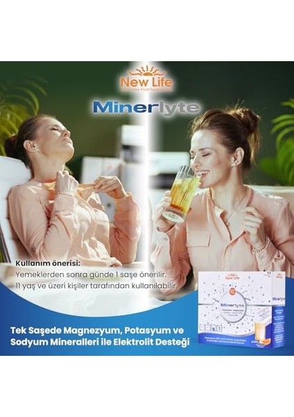 New Life Minerlyte - Magnezyum Sitrat - Potasyum - Sodyum - B6 ve B12 Vitamini - Elektrolit Çözeltisi - 12 Saşe modelleri