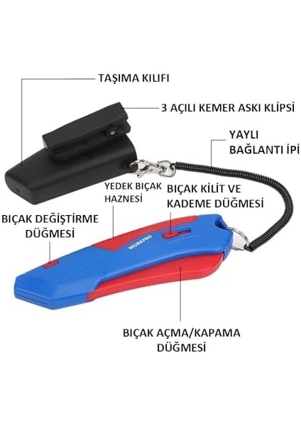WP213010 Kemer Askı Kancalı Otomatik Geri Çekilebilir Mandallı Rötuş Bıçağı + 3 Adet Yedek Bıçak modelleri