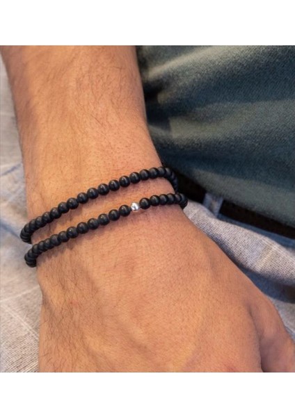 2'li Siyah Inci Erkek Bileklik Seti