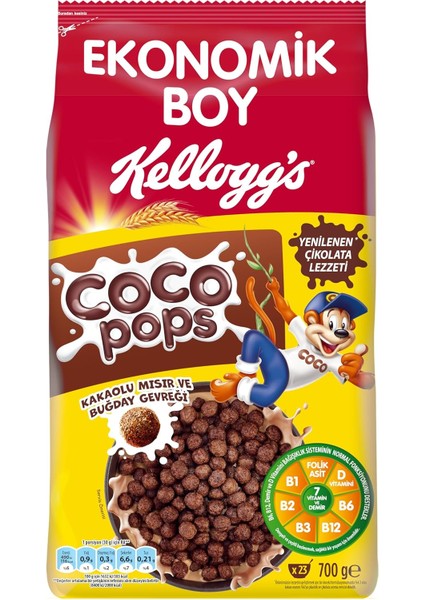 Kellogg's Coco Pops Çikolatalı Buğday ve Mısır Gevreği 700 Gr, Lif, Demir ve 6 Vitamin Kaynağı, %100 Pancar Şekeri, D Vitamini, Kalsiyum, Folik Asit ve Demir Içerir