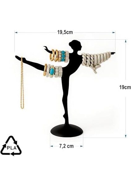 Kanji Balerin Takı Standı Siyah – Minimalist Küpe, Yüzük ve Kolye Düzenleyici | 3D Baskı Çevre Dostu Pla Takı Organizeri | 19 cm Yükseklik fiyatları