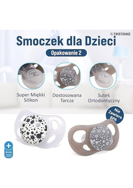 Twistshake Bebek Emziği 2’li, Gri Beyaz, 6+ Ay