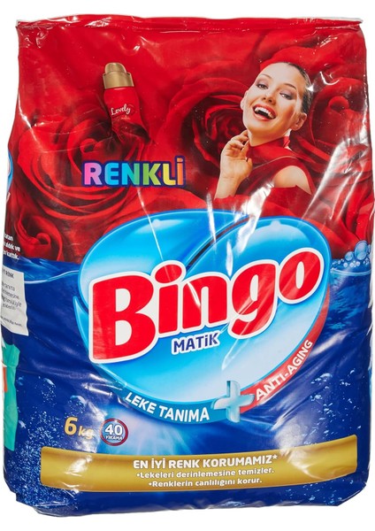 Bingo Matik Renkli 40 Yıkama Toz Çamaşır Deterjanı 1 x 6 kg , 6000 G