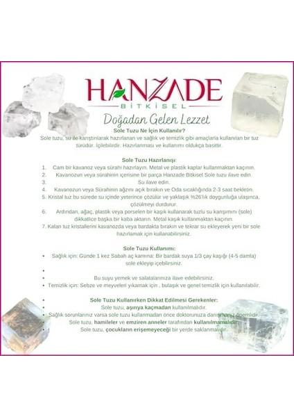 Hanzade Bitkisel Halit Tuz Sole Tuzu 2 kg Şeffaf Berrak Kristal Himalaya Halit Sole Tuzu modelleri