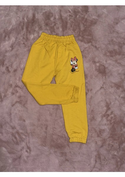 3-9 Yaş Kız Çocuk Tavşan Baskılı Paça Lastikli Eşofman Hardal