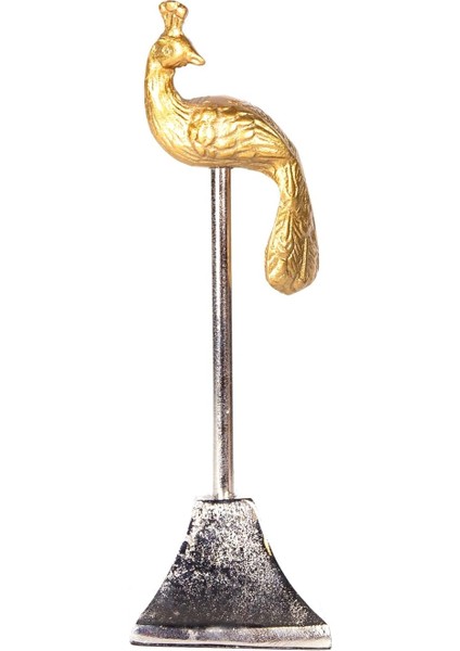 Metal Biblo Tavuskuşu -Gümüş 7,5X7X22 Cm.