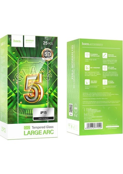 Hoco iPhone 15 Full 5d Hd Tempered Kırılmaz Cam Ekran Koruyucu 25 Adet SET-(5775) - A888H778-M908 fırsatları