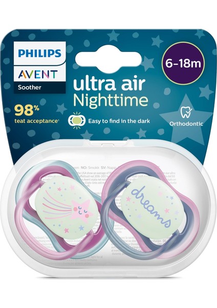 Philips Avent Ultra Air Gece Emziği 6-18 Ay, 2'li Paket, Kız modelleri