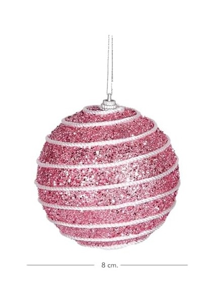 Yılbaşı Topu Pullu Beyaz Şerit Ip Desenli 2'li Paket Pembe 9 Cm. modelleri