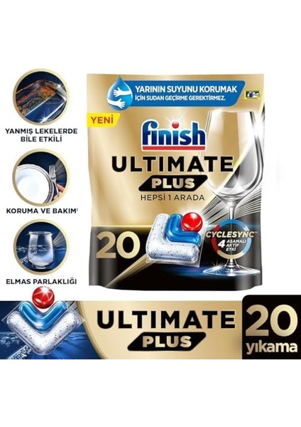 Finish Ultimate Plus 20 Kapsül Bulaşık Makinesi Deterjanı Tableti (1 x 20 Kapsül)