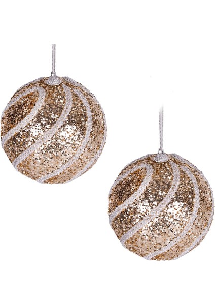 Topu Pullu Beyaz Simli Şeritli 2'li Paket 9 Cm.