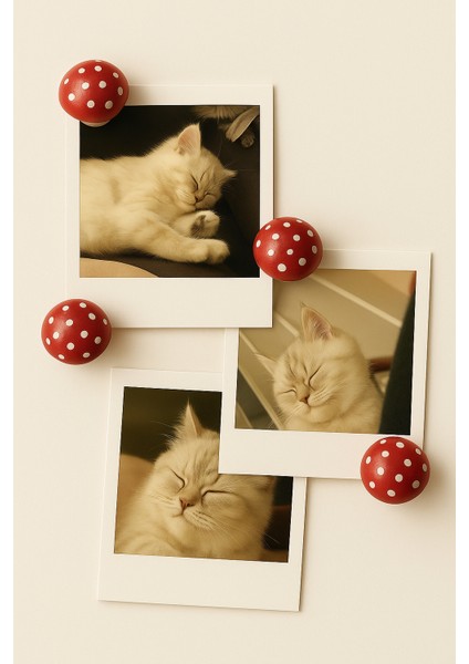 5'li Kırmızı Mantar Magnet Seti - Buzdolabı Süsü - Dekoratif Mıknatıs