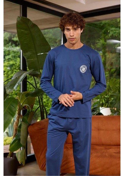 8052 Uzun Kol Sıfır Yaka Erkek Pijama Takım