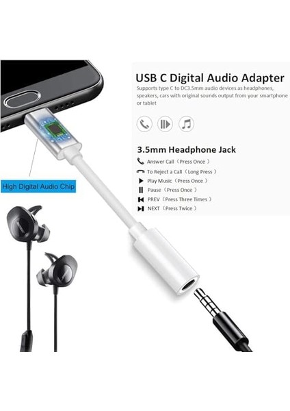 Type-C To 3.5mm Kulaklık Adaptörü – Usb-C Ses Dönüştürücü, Dac Chipli, Yüksek Çözünürlüklü Ses Kalitesi, 15 / ///ipad Pro Uyumlu fiyatları
