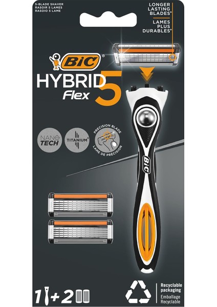 Bıc Hybrid 5 Flex Erkek Tıraş Bıçağı 1 Sap ve 2 Yedek Başlık (5 Bıçak), 5 Nano Teknolojik Titanyum Bıçak, E Vitamini ile Zenginleştirilmiş Geniş Kayganlaştırıcı Bant fiyatları