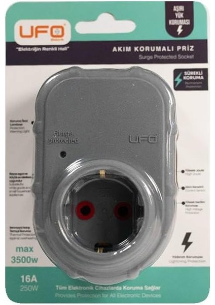 Ufo Yeni Tekli Akım Korumalı Topraklı Priz, Sürekli Koruma, 16A 250V, Max 3500W Aşırı Yük Koruması (Gri) fiyatları