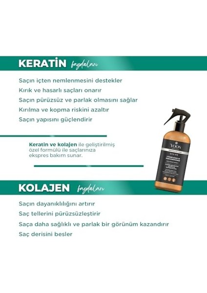 Yoon 2'li Vegan Tuzsuz Şampuan 250ML & Saç Bakım Spreyi 250ML, Keratin, Kolajen ve Biotin B7 Içerikli 2'li Saç Besleyici Set