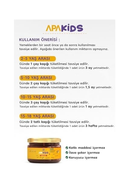 Apayrı Yaşam Apakids Çocuklara Özel Mumiyo, Arı Sütü, Polen Içeren Yoğunlaştırılmış Bio MACUN%100 Bitkisel Apakids fiyatları