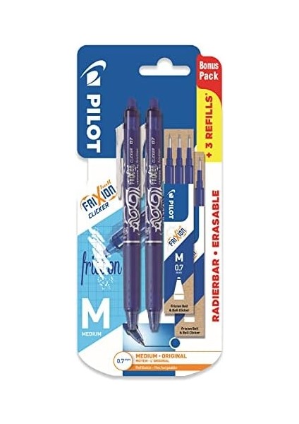 Frixion Clicker - Geri Çekilebilir Silinebilir Jel Mürekkep - Mavi Mürekkep - Orta 0,7 mm Uç - Blister 2'li Paket + 6 Bonus Yedek fiyatları