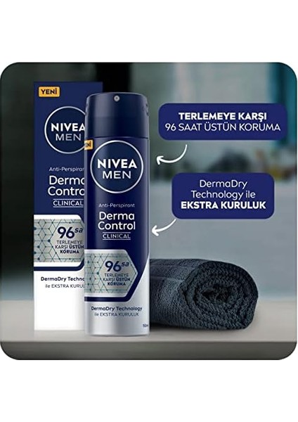 Nıvea Men Erkek Sprey Deodorant Derma Control Clinical 150 Ml, 96 Saat Antiperspirant Koruma,ekstra Kuruluk,alkolsüz modelleri