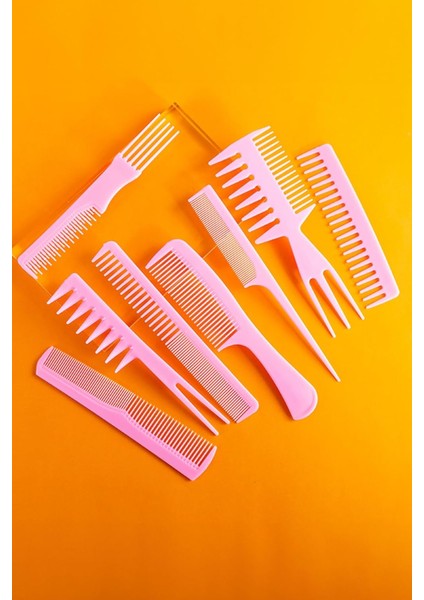 Mobee Taşınabilir Kuaför Çantası, Renkli, 8 Parça Saç Tarağı Seti, Profesyonel Ürün, Saç Tarak Seti (Pembe)