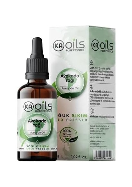 Kaoils Avokado Yağı 30 ml | Soğuk SIKIM%100 Saf & Doğal | Avocado Oil | Cilt & Saç Için Yoğun Nemlendirici Bitkisel Yağ – E Vitamini ve Yağ Asitleri Içerir